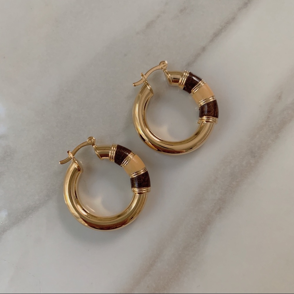 Brown Tube Hoops | 18k Gold Filled - Picture 6 of 7